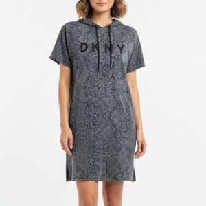 DKNY Sport Women's Sport Snake Print Hoodie Sneaker Dress Black Multicolor Sz M